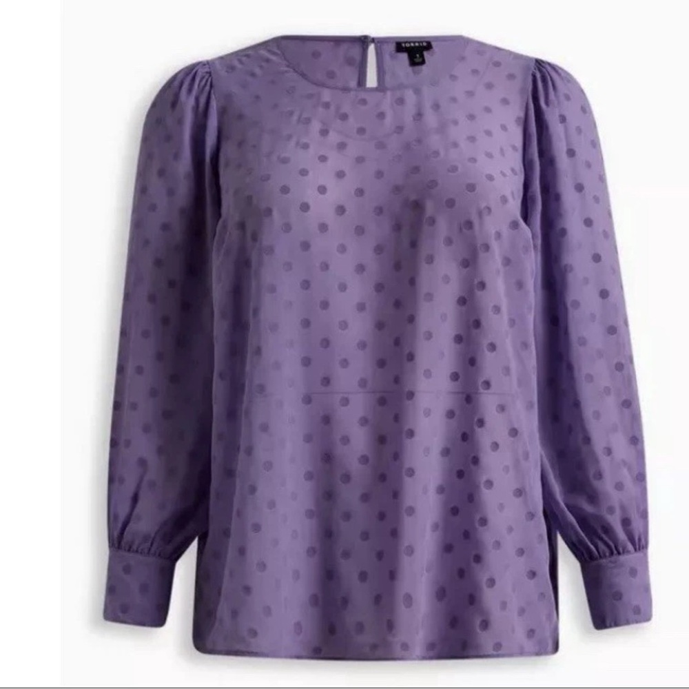 Torrid Purple Clip Dot Chiffon Blouse Puff Sleeve Sheer Top Size 3X